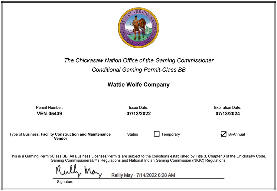 chichasaw-national-gaming-permit-conditional-certificate